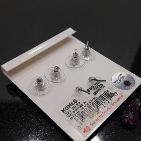 Sterling Silver Purple Earrings Set 3 Pairs Stud & Dangle New on Card - Picture 3 of 7